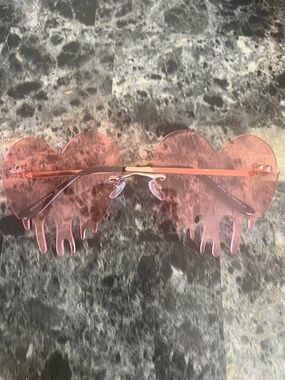 Pink Drip Heart Rimless Sunglasses
